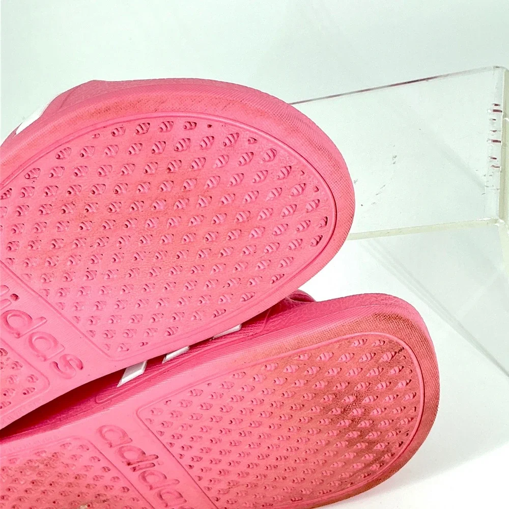 Adidas Adilette Aqua Kids Size 1K 1 K Pink White 3-Stripes Slide Sandals